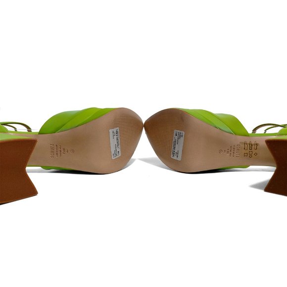 Schutz Elysee Green Double Platform Ankle Strap Pointy Toe Block Heel Dress - Picture 8 of 15